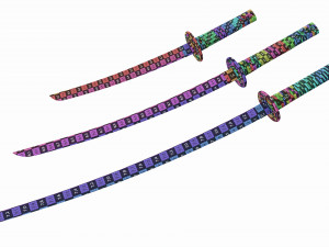 Japanese Katana Wakizashi Tanto Set 3D Модель