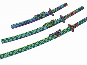 Japanese Katana Wakizashi Tanto Set 3D Модель