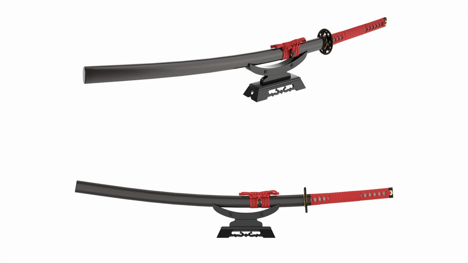 Japanese sword Katana on a small stand 3D Model .c4d .max .obj .3ds .fbx .stl .blend 