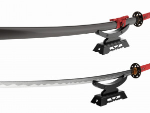 Japanese sword Katana on a small stand Model 3D
