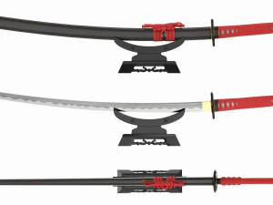 Japanese sword Katana on a small stand 3D Model