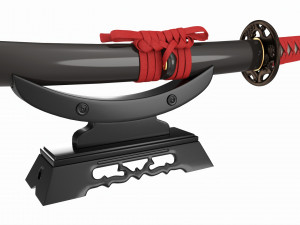 Japanese sword Katana on a small stand Model 3D
