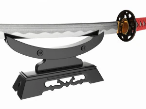 Japanese sword Katana on a small stand 3D Model