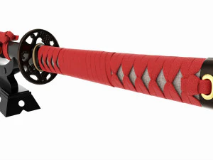 Japanese sword Katana on a small stand 3D Model