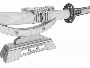 Japanese sword Katana on a small stand Model 3D