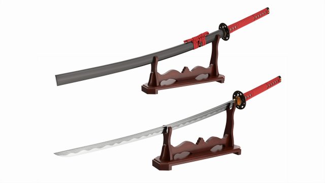 Japanese sword Katana on a stand 3D Model .c4d .max .obj .3ds .fbx .stl .blend 