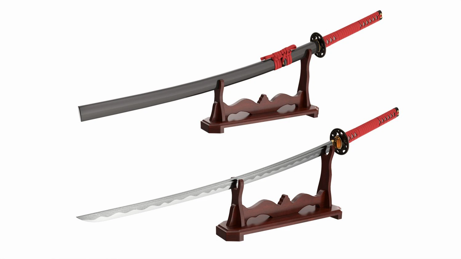Japanese sword Katana on a stand 3D Model .c4d .max .obj .3ds .fbx .stl .blend 