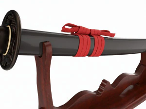 Japanese sword Katana on a stand 3D Model