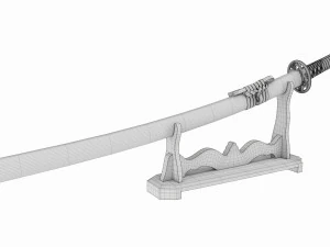 Japanese sword Katana on a stand 3D Model