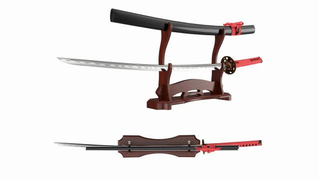 Japans zwaard Katana op twee standaarden 3D Model .c4d .max .obj .3ds .fbx .stl .blend 