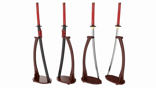 Japanese sword Katana on a vertical stand 3D Model .c4d .max .obj .3ds .fbx .stl .blend 