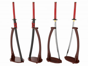 Japanese sword Katana on a vertical stand Modelo 3D