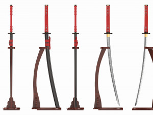 Japanese sword Katana on a vertical stand 3D Model