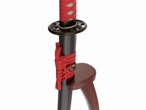 Japanese sword Katana on a vertical stand 3D Model
