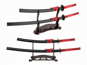 Japanese two sword Katana Wakizashi on a stand Model 3D
