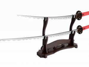 Japanese two sword Katana Wakizashi on a stand 3D मॉडल