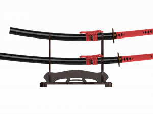 Japanese two sword Katana Wakizashi on a stand 3D मॉडल