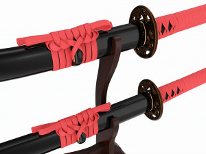 Japanese two sword Katana Wakizashi on a stand 3D मॉडल