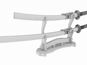 Japanese two sword Katana Wakizashi on a stand 3D मॉडल