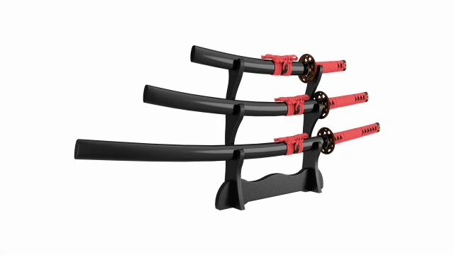 Stand &Uuml;zerinde Katana Wakizashi Tanto Seti 3D Model .c4d .max .obj .3ds .fbx .stl .blend 