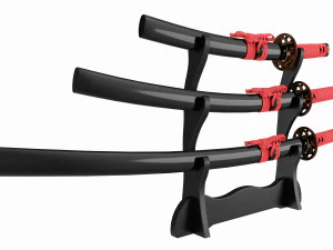 Stand &Uuml;zerinde Katana Wakizashi Tanto Seti 3D Model