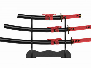 Katana Wakizashi Tanto Set on a Stand 3D 모델