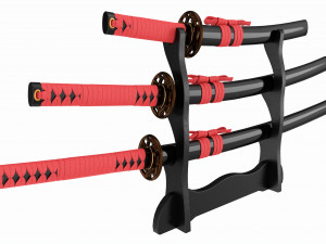 Katana Wakizashi Tanto Set on a Stand 3D 모델