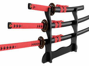 Stand &Uuml;zerinde Katana Wakizashi Tanto Seti 3D Model