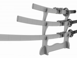 Katana Wakizashi Tanto Set on a Stand 3D 모델