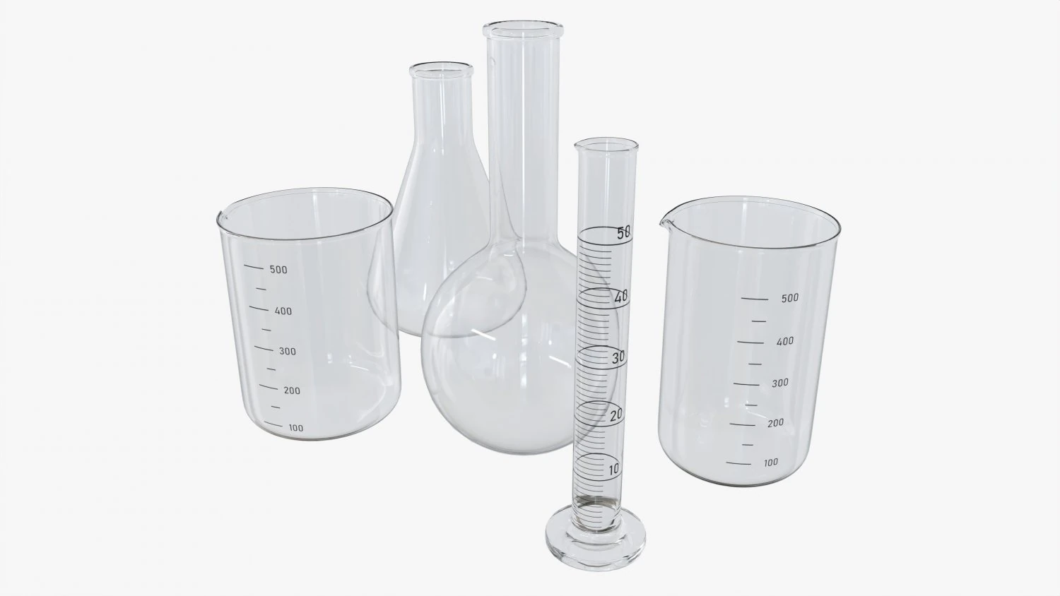 Laboratory Glassware Flasks Measuring Cups 3D Model .c4d .max .obj .3ds .fbx .stl .blend