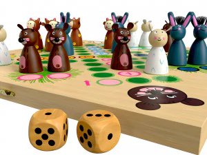Ludo Animals Wooden Board Table Game 3D Model