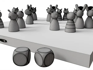 Ludo Animals Wooden Board Table Game 3D Model
