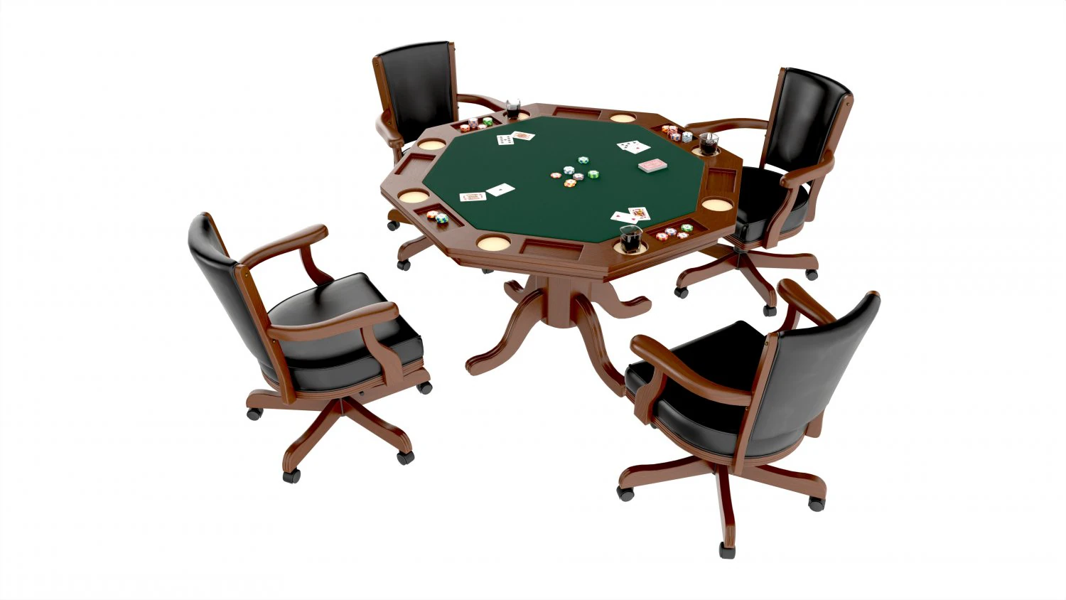 Poker Table Octagonal with Chairs 3D Model .c4d .max .obj .3ds .fbx .stl .blend 