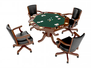 Poker Table Octagonal with Chairs Modelo 3D