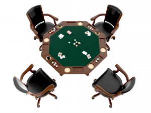 Poker Table Octagonal with Chairs 3D Модель