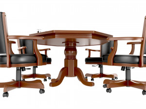 Poker Table Octagonal with Chairs 3D Модель
