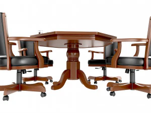 Poker Table Octagonal with Chairs 3D Model