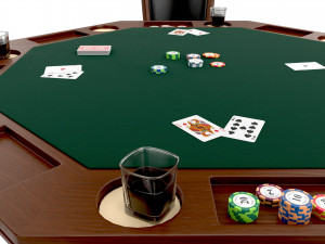 Poker Table Octagonal with Chairs 3D Модель