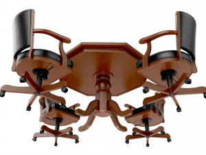 Poker Table Octagonal with Chairs 3D Model