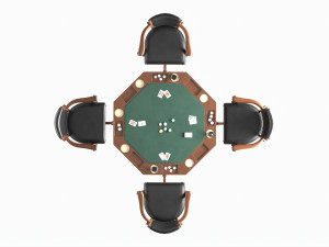 Poker Table Octagonal with Chairs 3D Модель