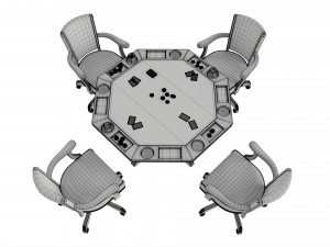 Poker Table Octagonal with Chairs 3D Модель