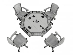 Poker Table Octagonal with Chairs 3D Model