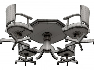 Poker Table Octagonal with Chairs 3D Модель