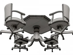 Poker Table Octagonal with Chairs 3D Model