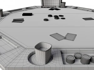 Poker Table Octagonal with Chairs 3D Model