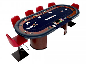 Poker Table Rectangular Curved Corners Full Set with Chairs Modelo 3D