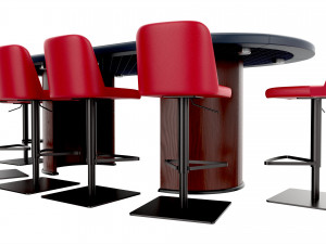 Poker Table Rectangular Curved Corners Full Set with Chairs 3D Модель