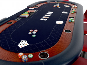 Poker Table Rectangular Curved Corners Full Set with Chairs 3D Модель