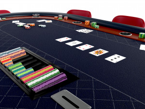 Poker Table Rectangular Curved Corners Full Set with Chairs 3D Модель