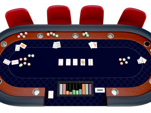 Poker Table Rectangular Curved Corners Full Set with Chairs 3D Модель